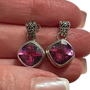 Signed Sarda 925 Sterling Silver Pink Mystic Topaz Drop Earrings
